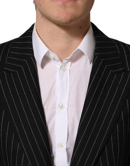 Black Stripes Wool Single Breasted Blazer