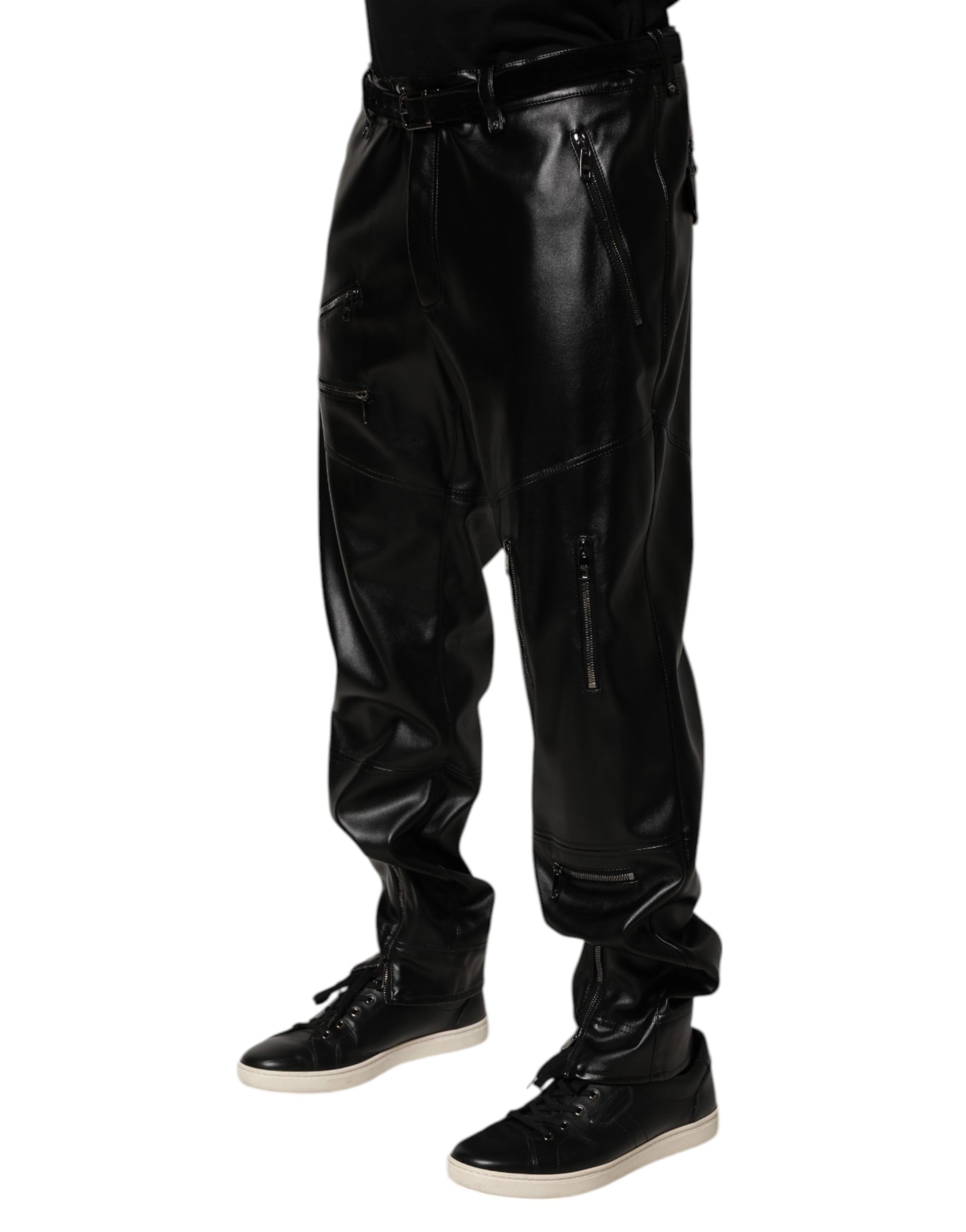 Black PU Leather Zipper Men Trouser Pants
