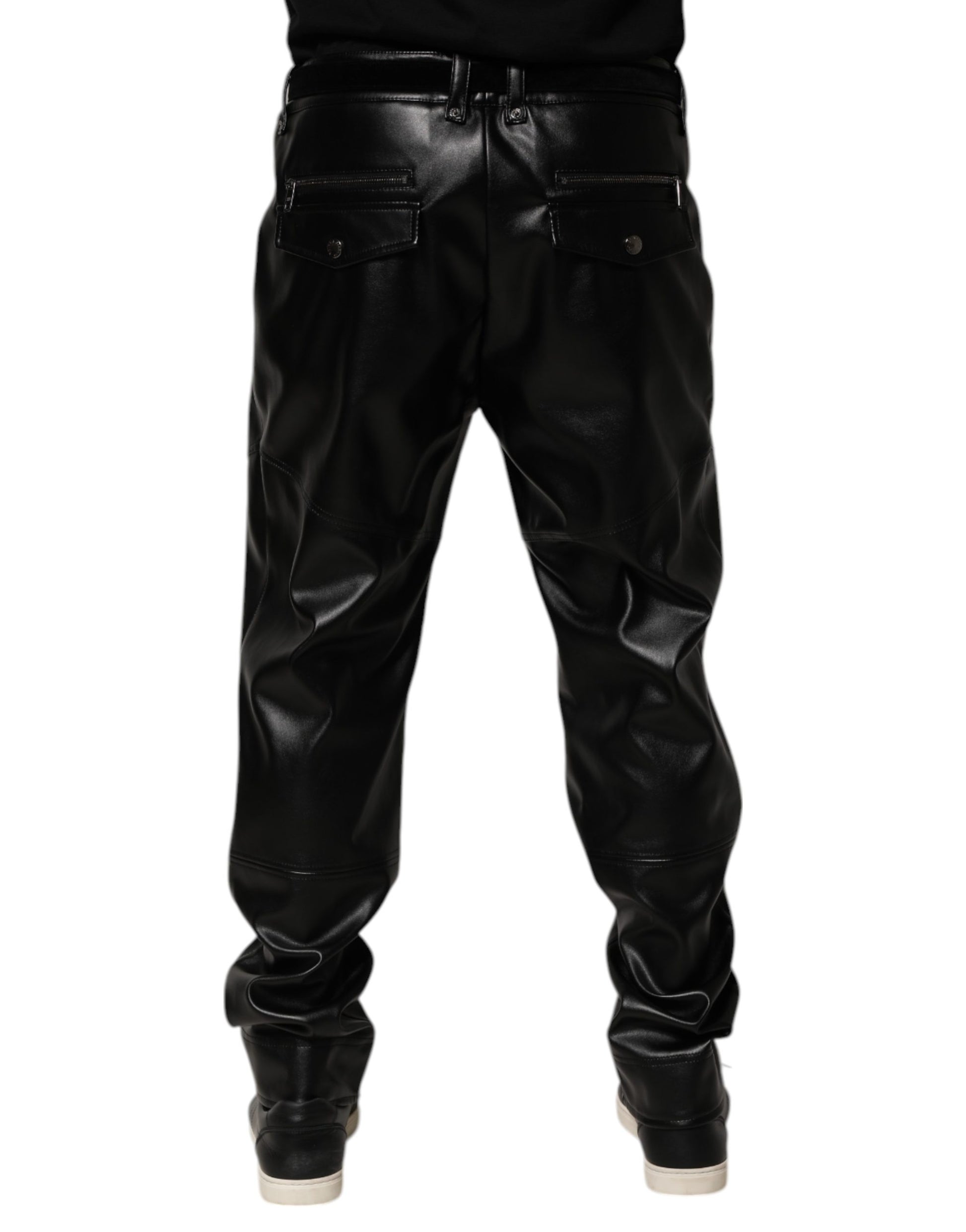Black PU Leather Zipper Men Trouser Pants