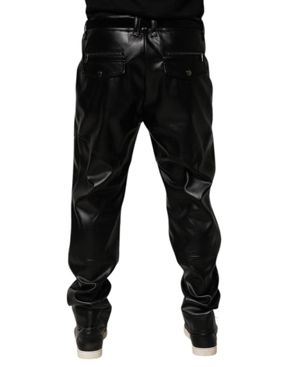 Black PU Leather Zipper Men Trouser Pants