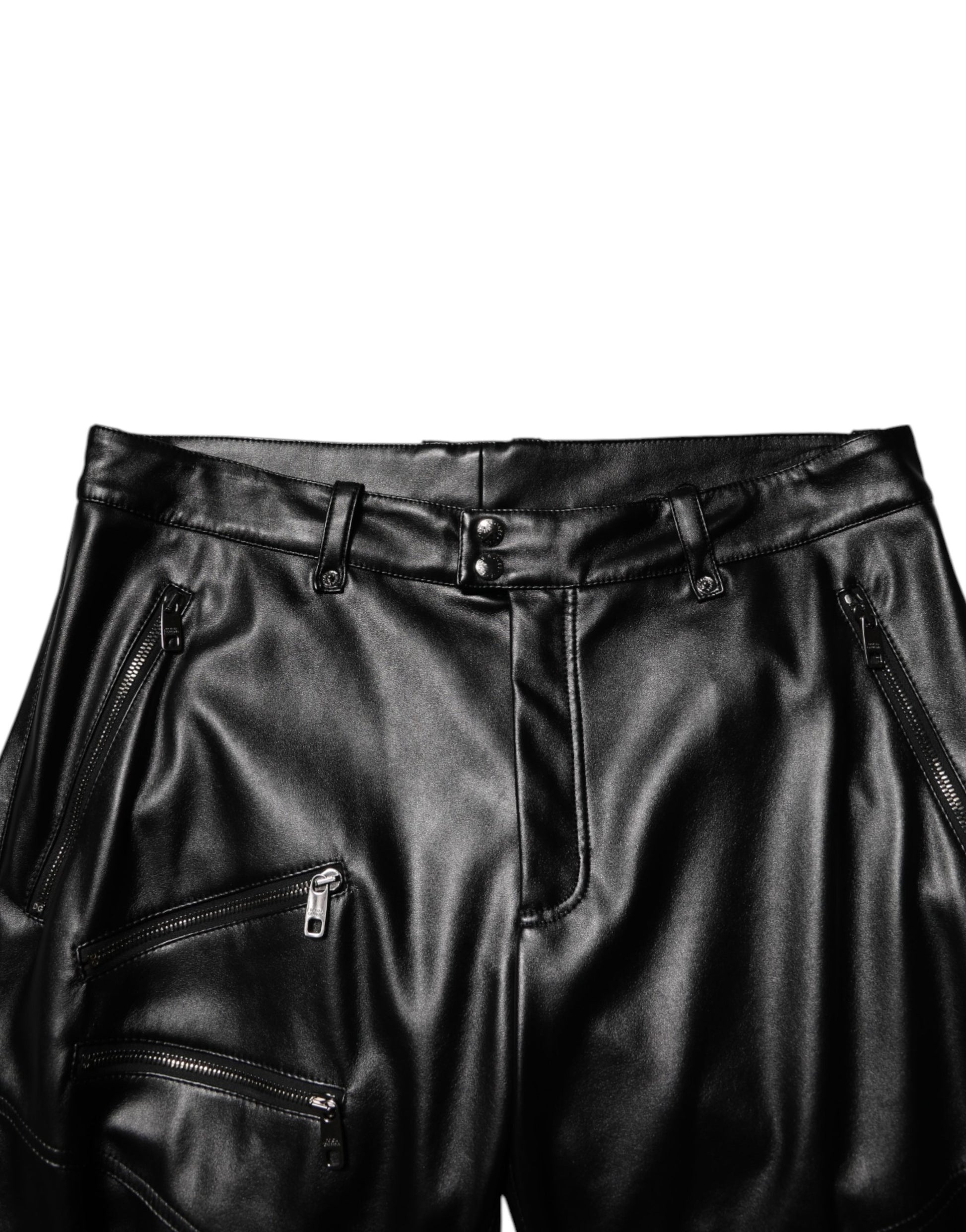 Black PU Leather Zipper Men Trouser Pants