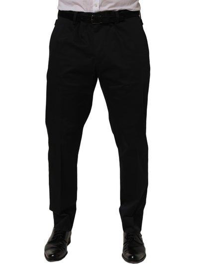 Black Cotton Tapered Leg Dress Trouser Pants