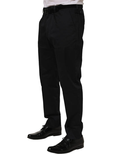 Black Cotton Tapered Leg Dress Trouser Pants