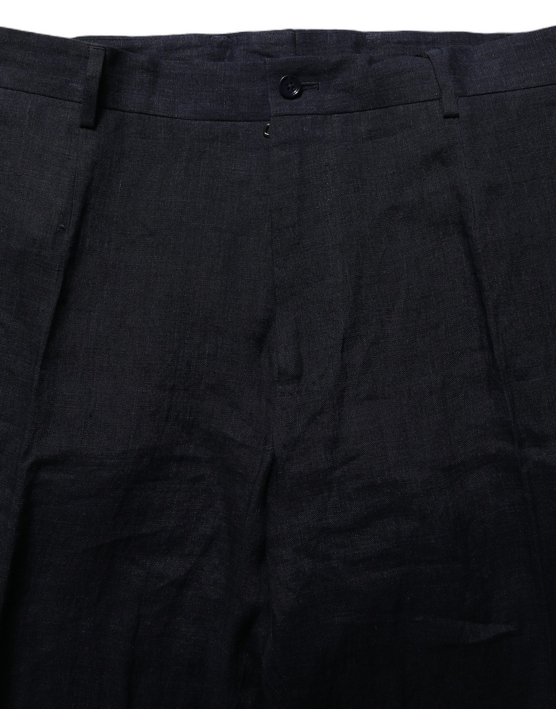 Black Linen Straight Leg Dress Trouser Pants