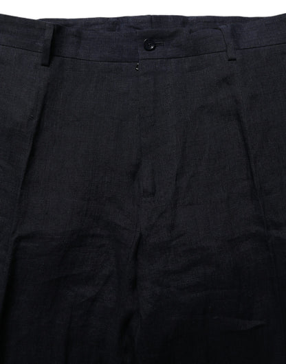 Black Linen Straight Leg Dress Trouser Pants