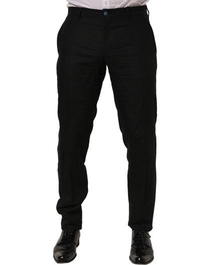 Black Linen Skinny Leg Dress Trouser Pants