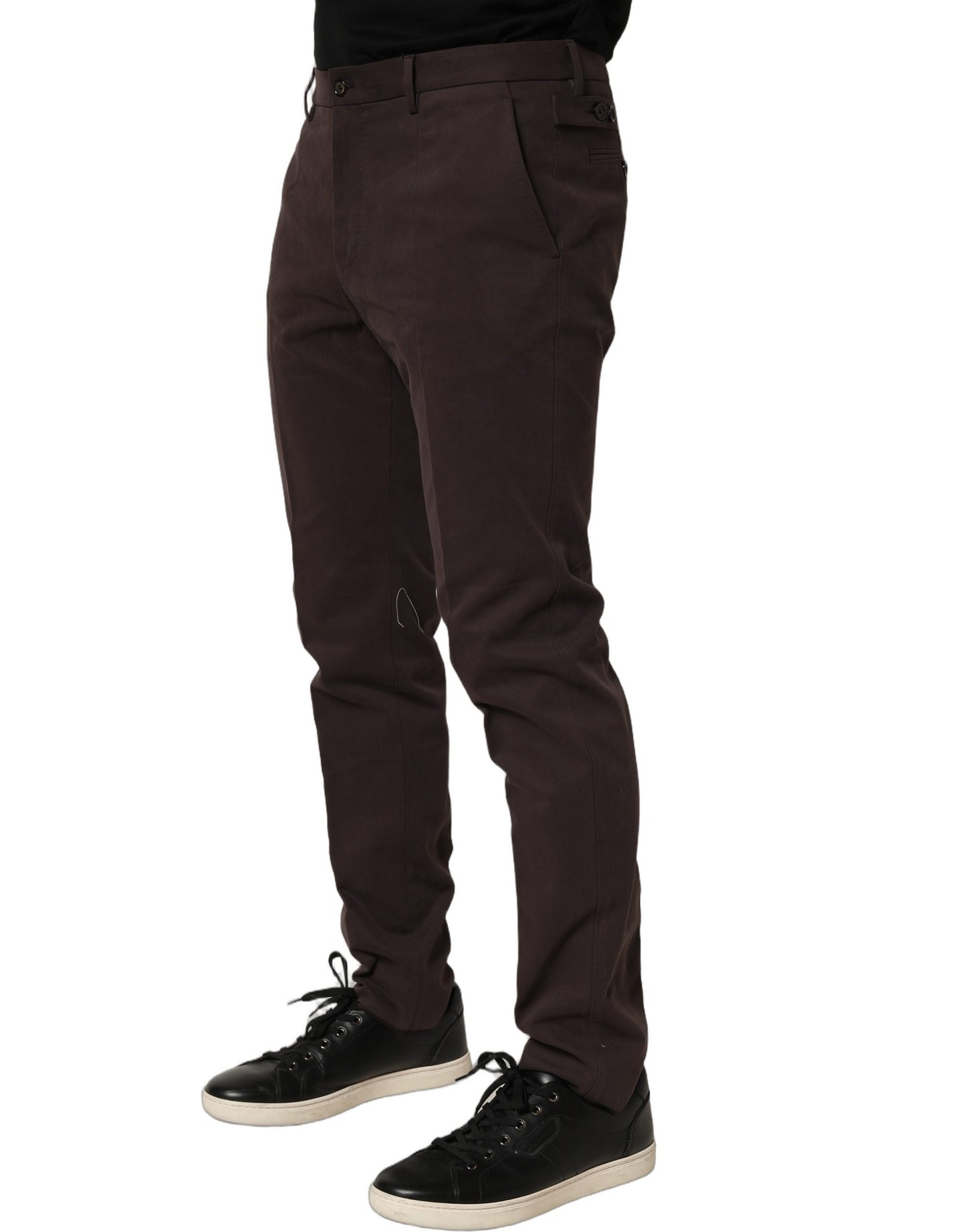 Brown Cotton Skinny Leg Dress Trouser Pants
