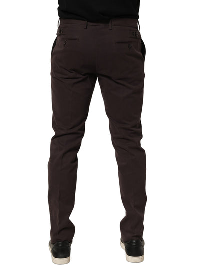 Brown Cotton Skinny Leg Dress Trouser Pants