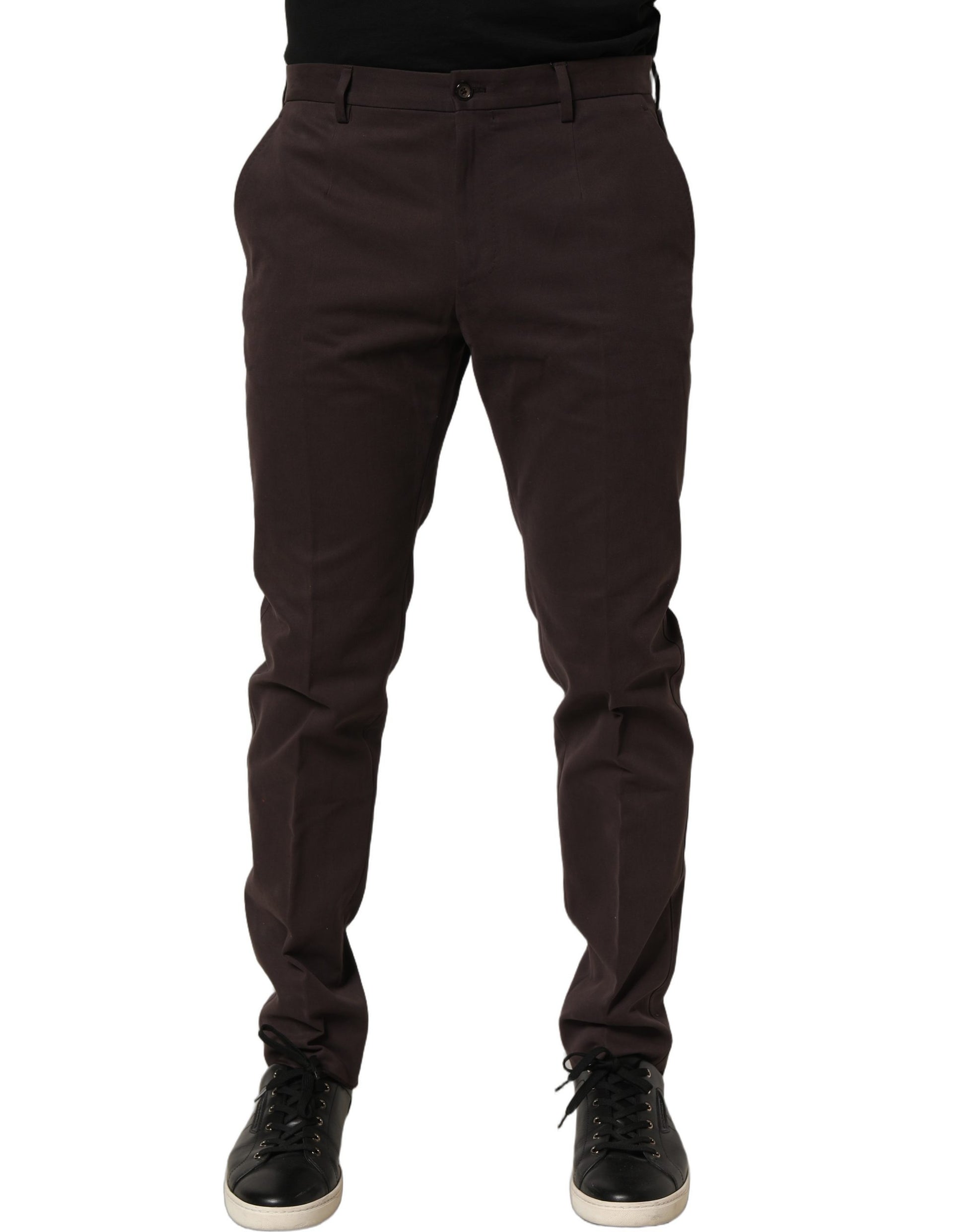 Brown Cotton Skinny Leg Dress Trouser Pants