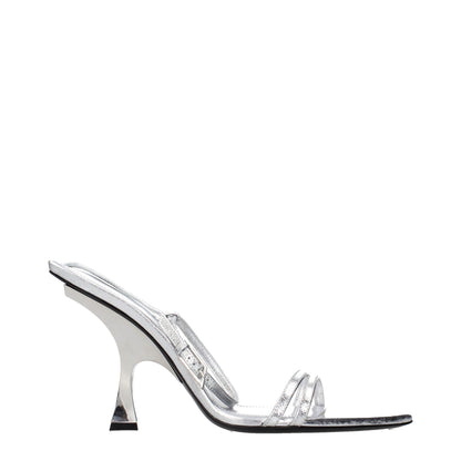 Gray Leather Stiletto Heel Sandals