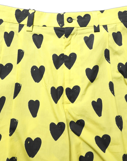 Yellow Cotton Heart Print Men Bermuda Shorts