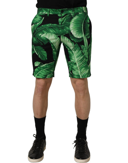 Black Green Banana Leaf Men Bermuda Shorts