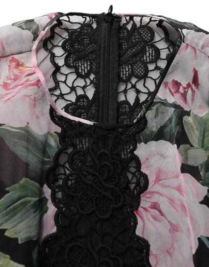 Black Floral Print Cotton Lace Maxi Dress
