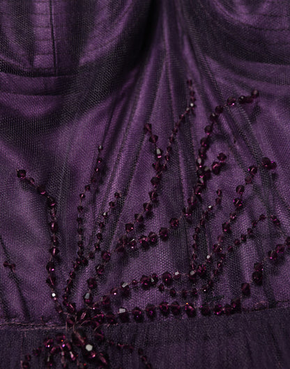 Purple Tiered Tulle Silk Long Gown Dress