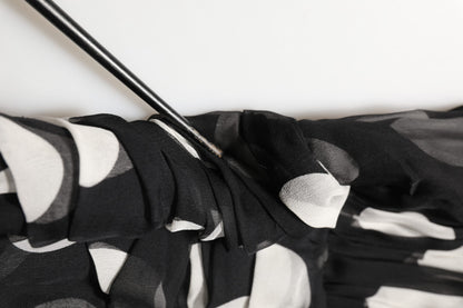 Black White Polka Dot Pleated Maxi Dress