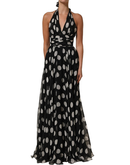 Black White Polka Dot Pleated Maxi Dress