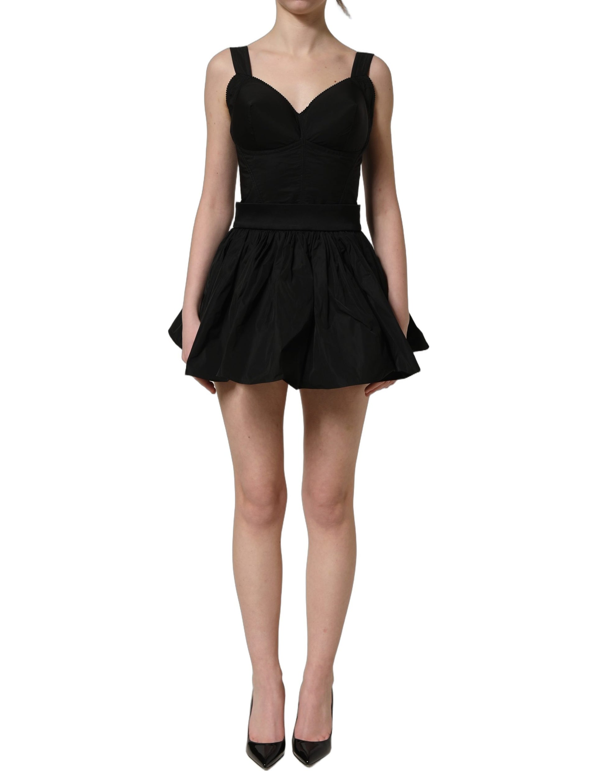 Black Nylon A-Line Sleeveless Mini Dress