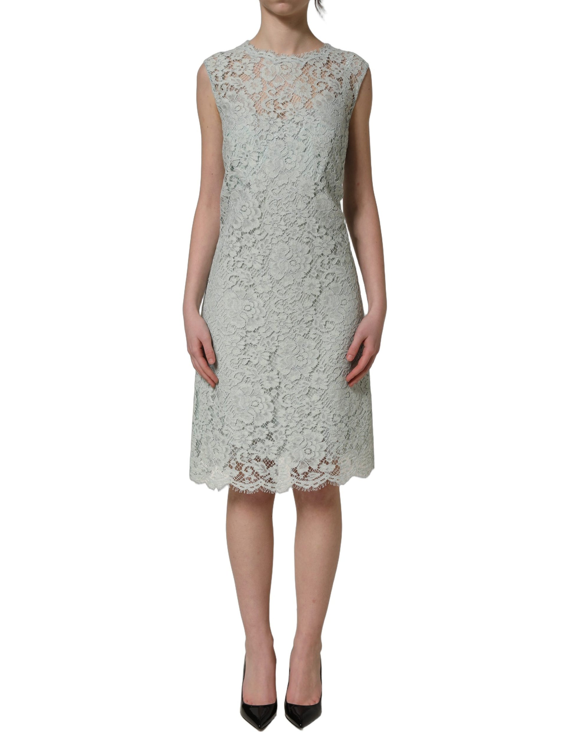 Mint Green Lace Sleeveless Knee Length Dress