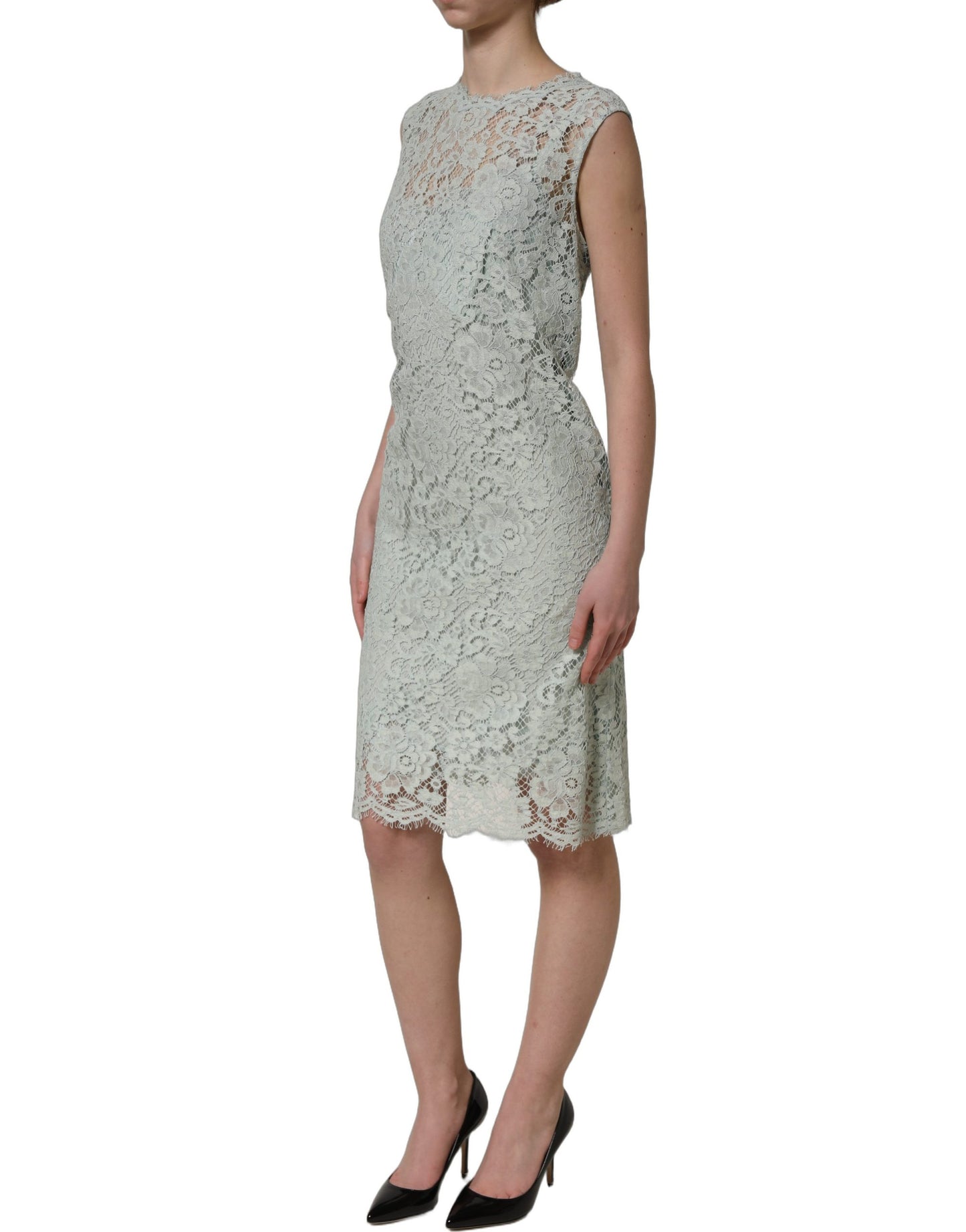 Mint Green Lace Sleeveless Knee Length Dress