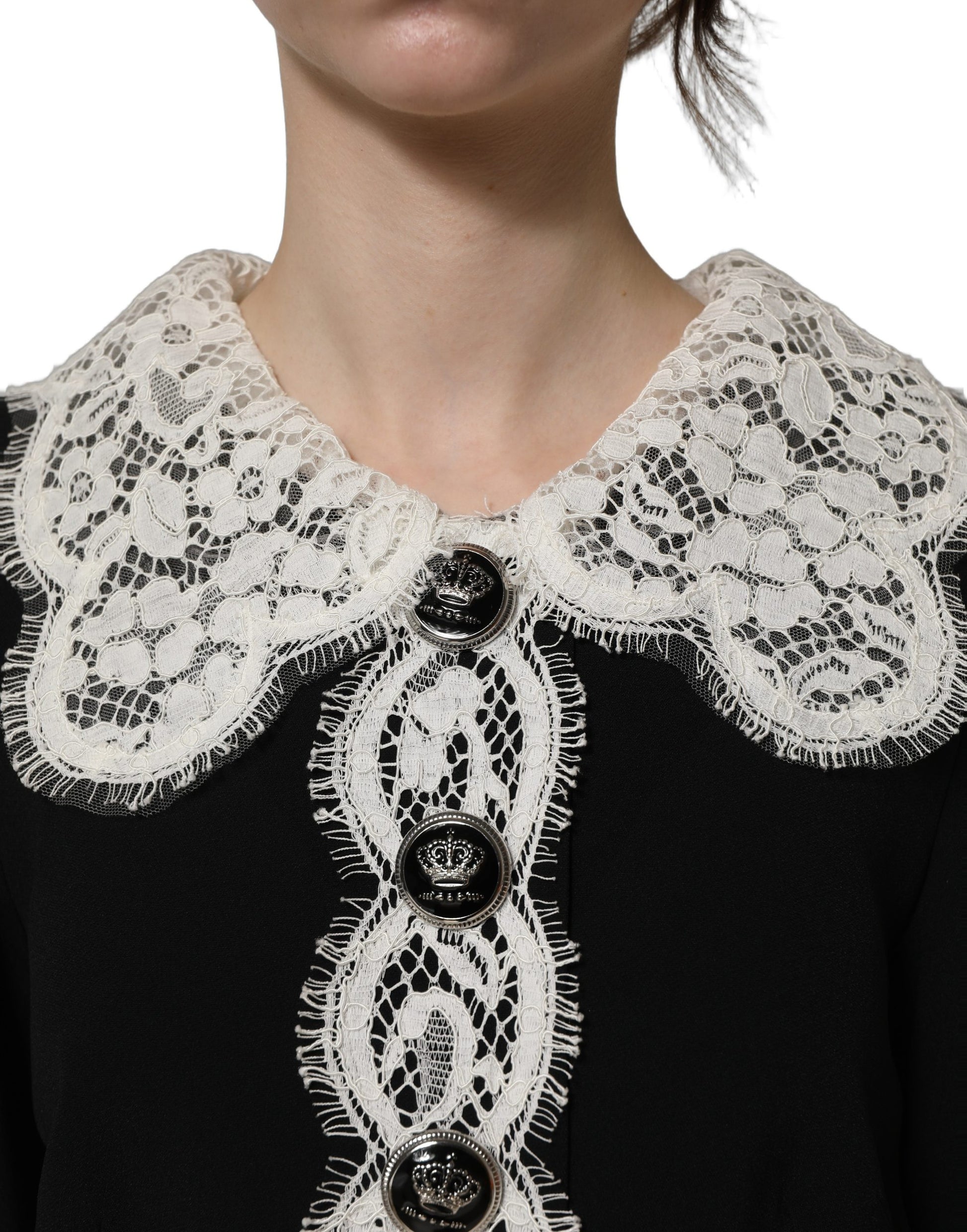 Black Lace Detailing Long Sleeves Midi Dress