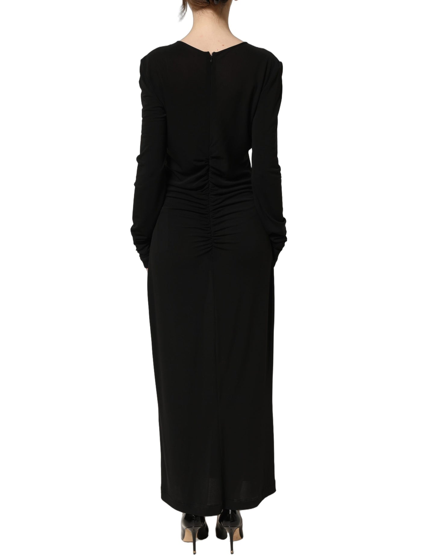 Black Cotton Long Sleeves Sheath Maxi Dress