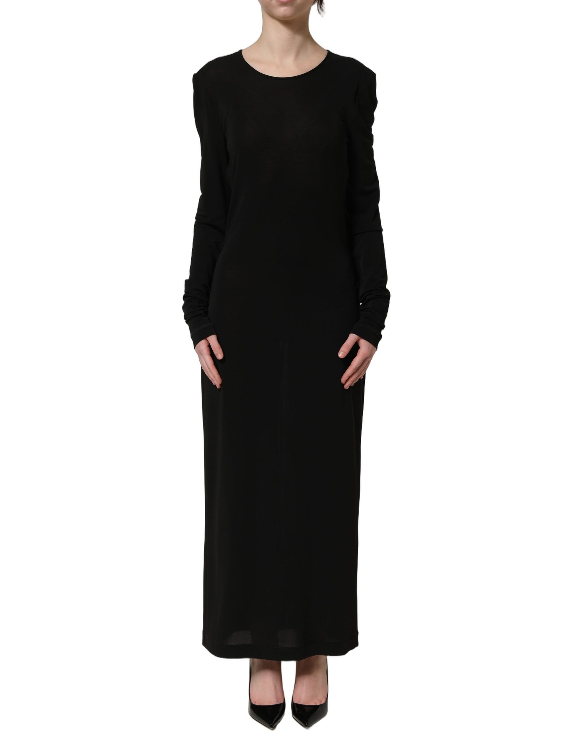 Black Cotton Long Sleeves Sheath Maxi Dress