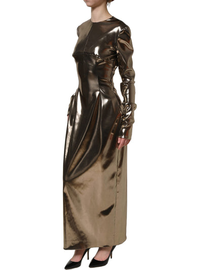 Metallic Gold Polyester LongSleeve Maxi Dress