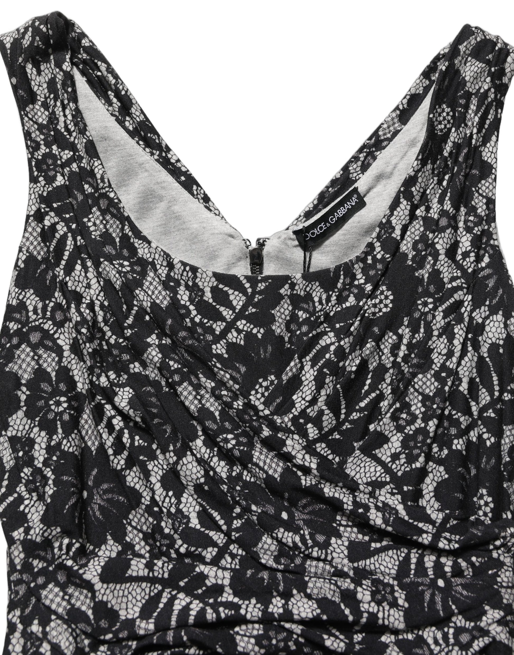 Black White Floral Lace Sleeveless Midi Dress