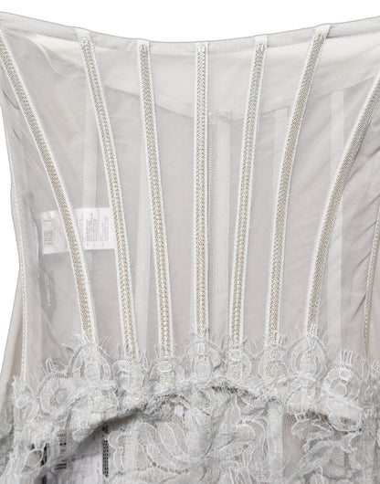 Gray Lace Corset Style Bodice Maxi Dress