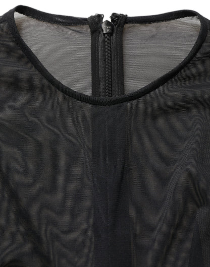 Black Long Sleeve Sheer Fitted Maxi Dress