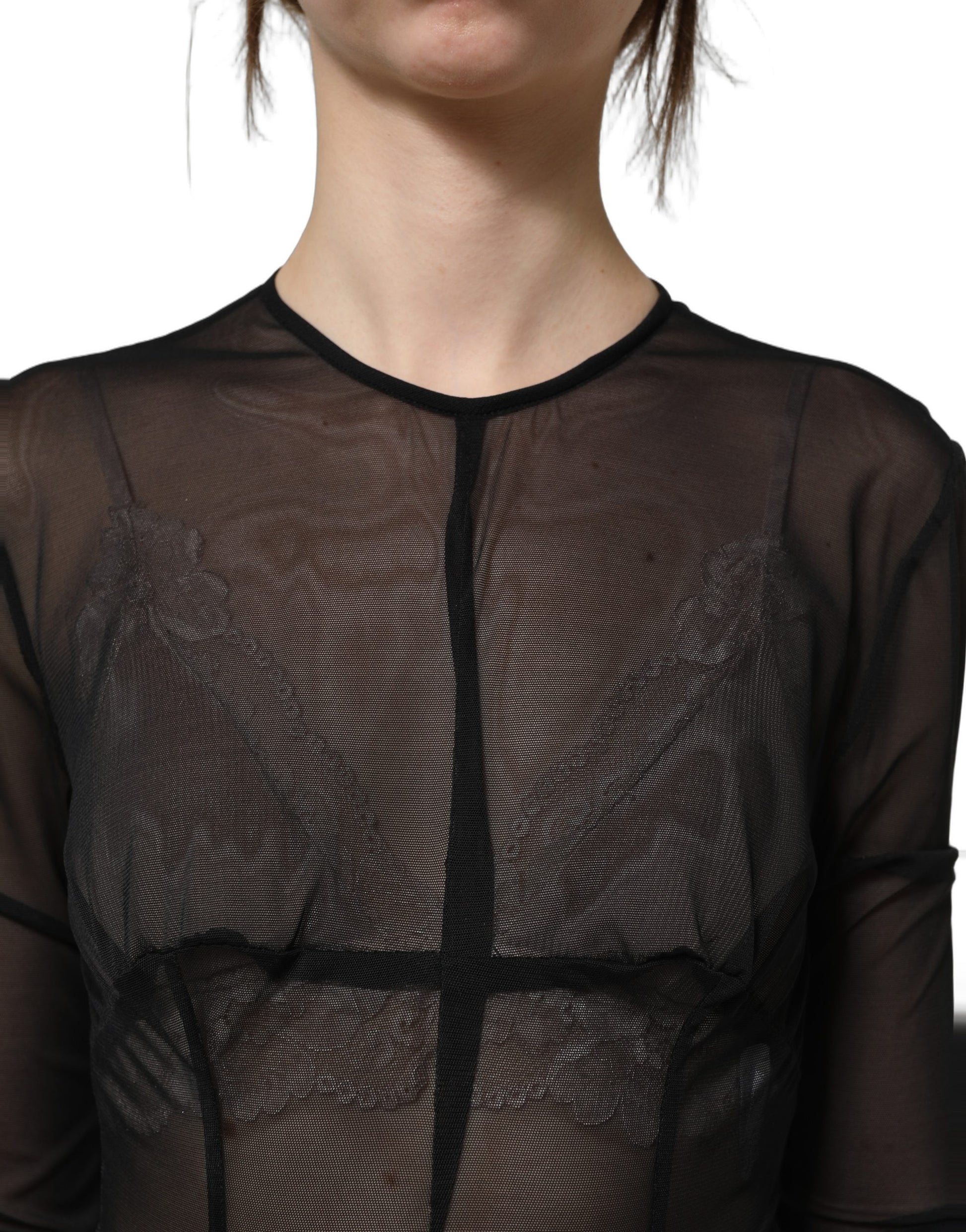 Black Long Sleeve Sheer Fitted Maxi Dress