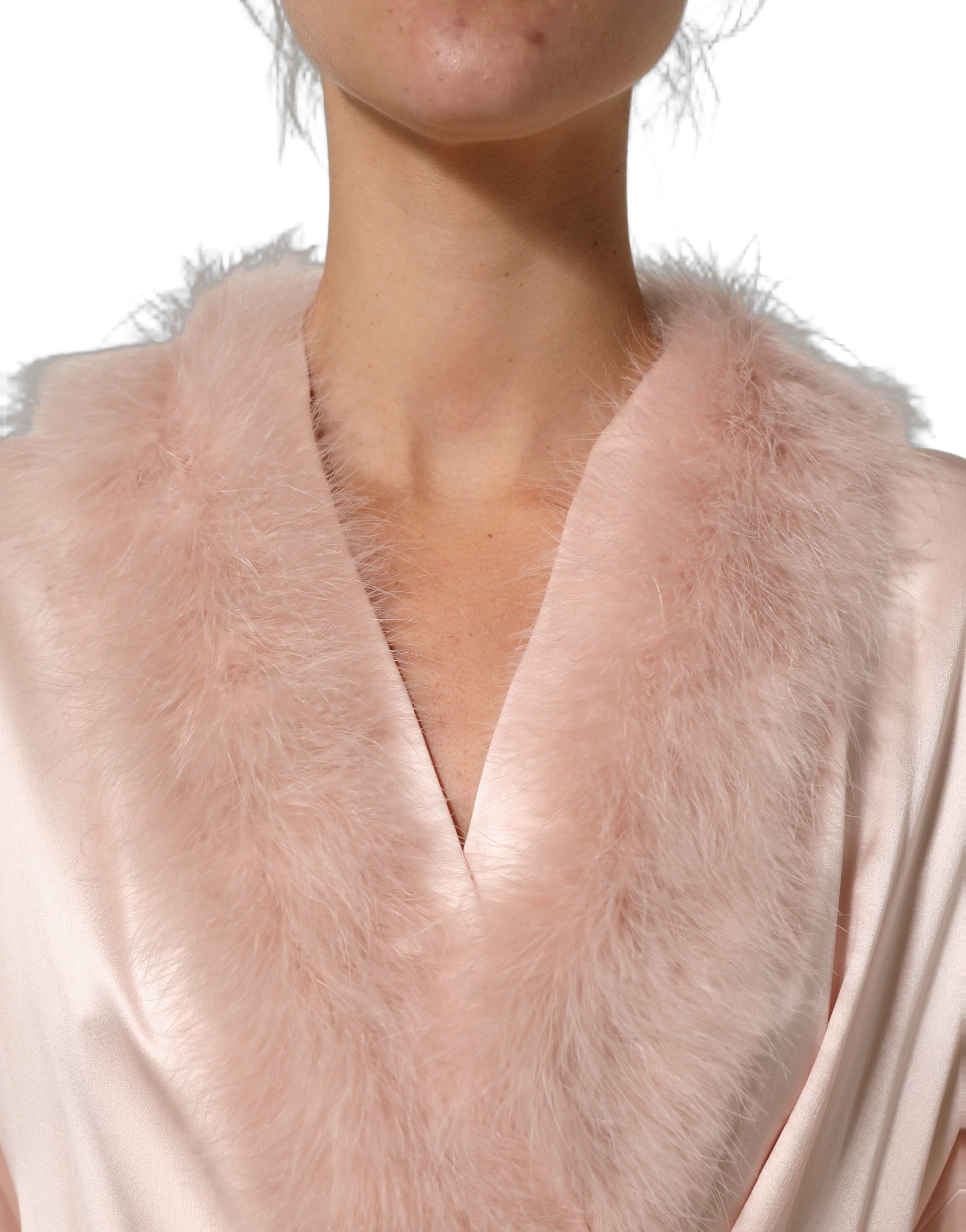 Light Pink Silk Turkey Feather Wrap Midi Dress
