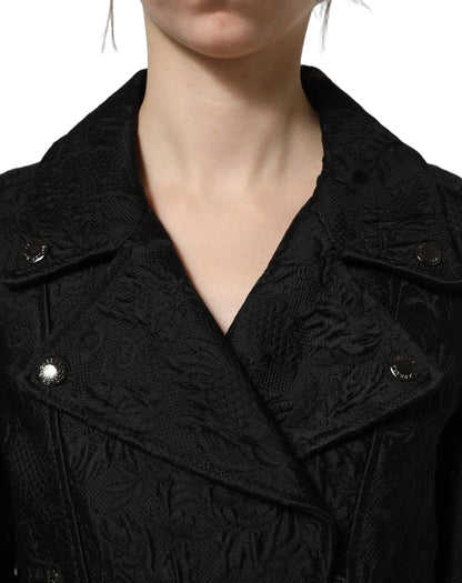 Black Floral Brocade Biker Blouson Jacket