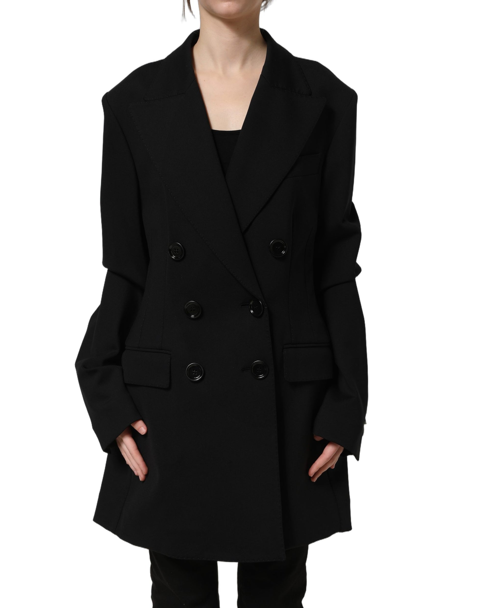 Black Double Breasted Crepe Blazer Jacket