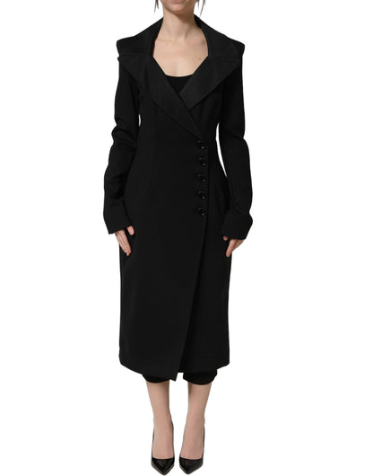 Black Nylon Double Breasted Coat Jacket