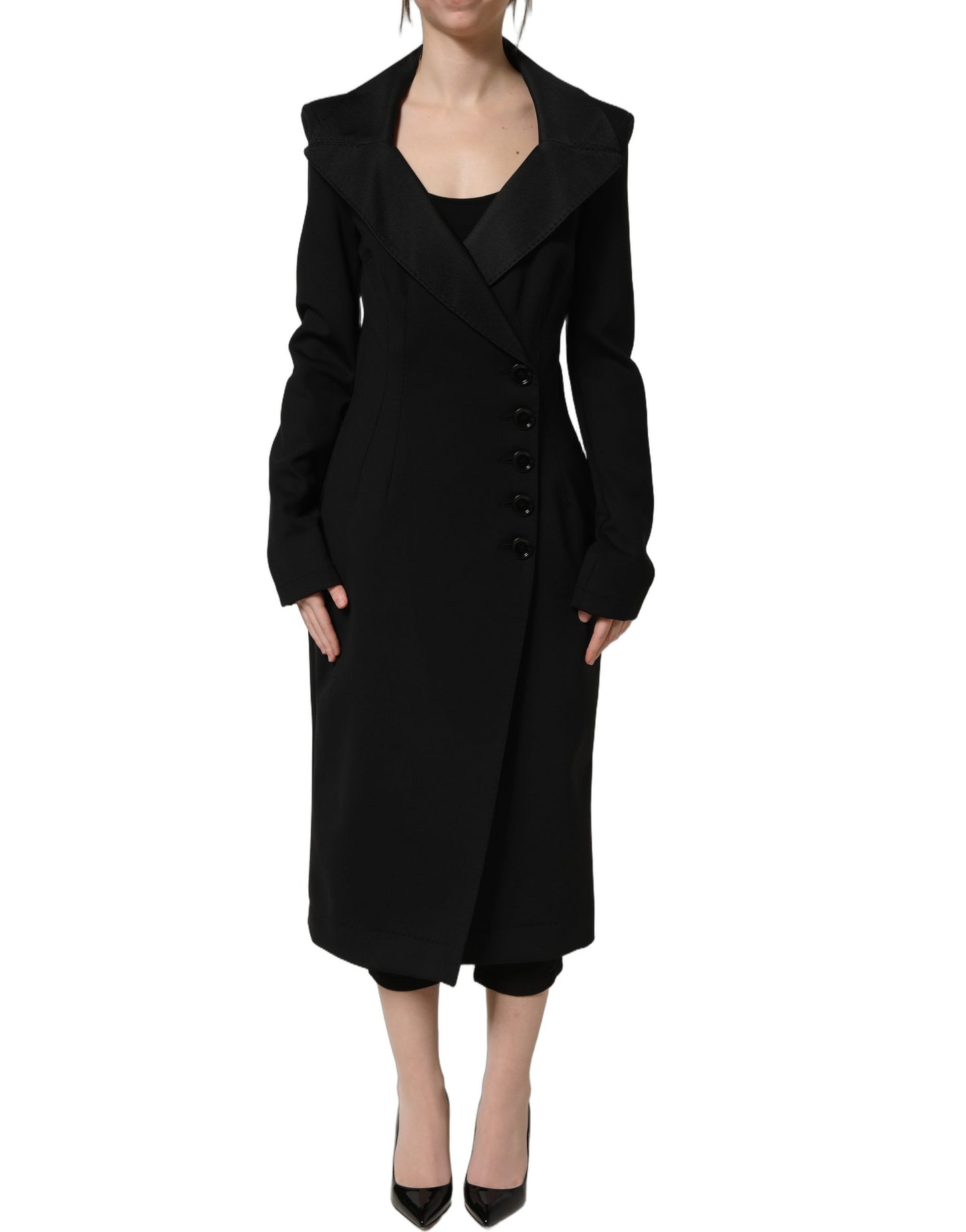 Black Nylon Double Breasted Coat Jacket