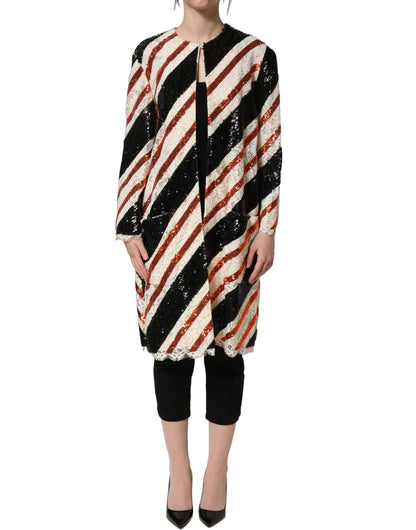 Multicolor Stripe Sequin Duster Coat Jacket