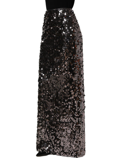 Brown Sequinned Embellished Pencil Cut Skirt