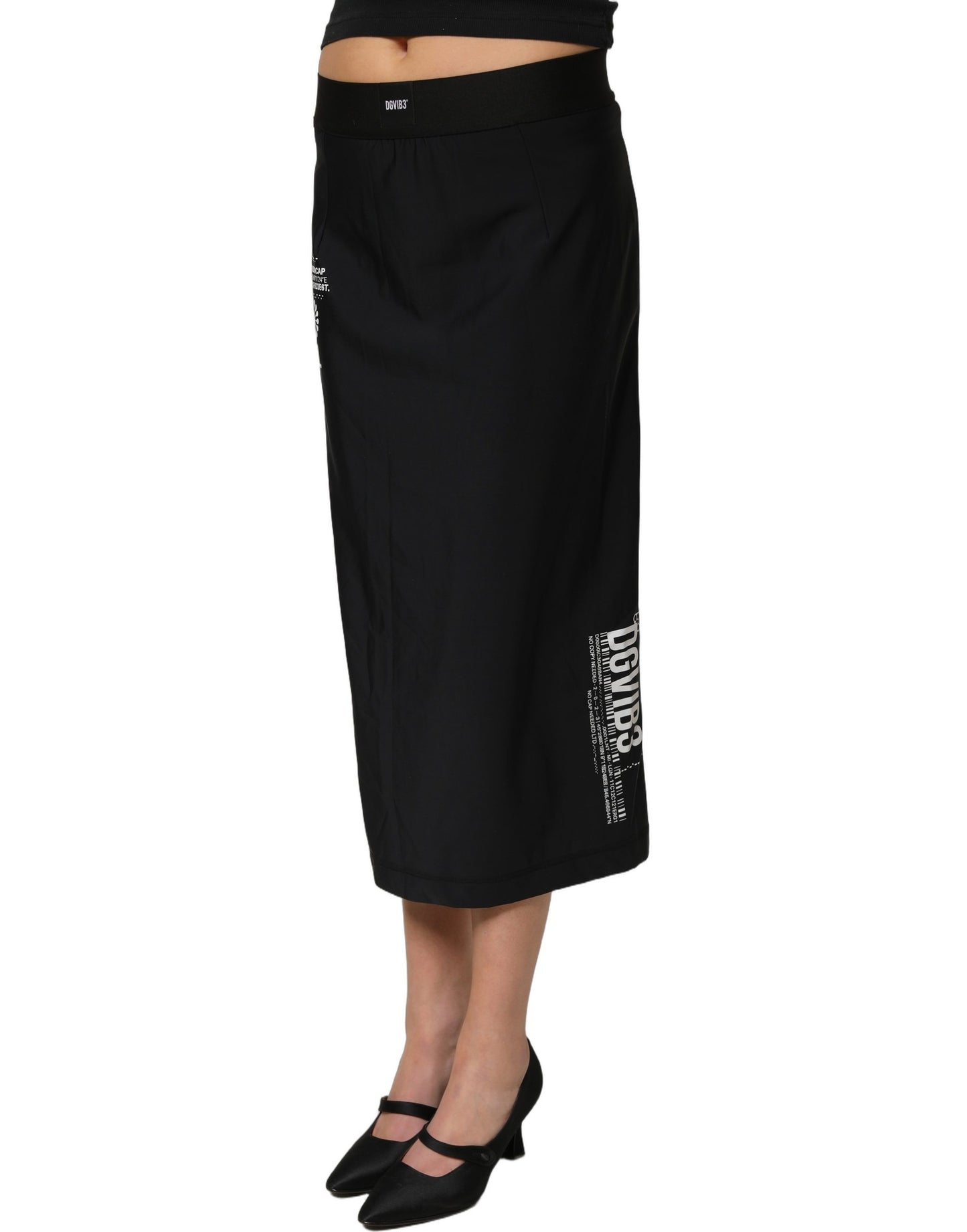 Black DGVIB3 Stretch Jersey Midi Pencil Cut Skirt