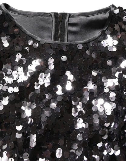 Black Sequined Long Sleeves Crop Blouse Top