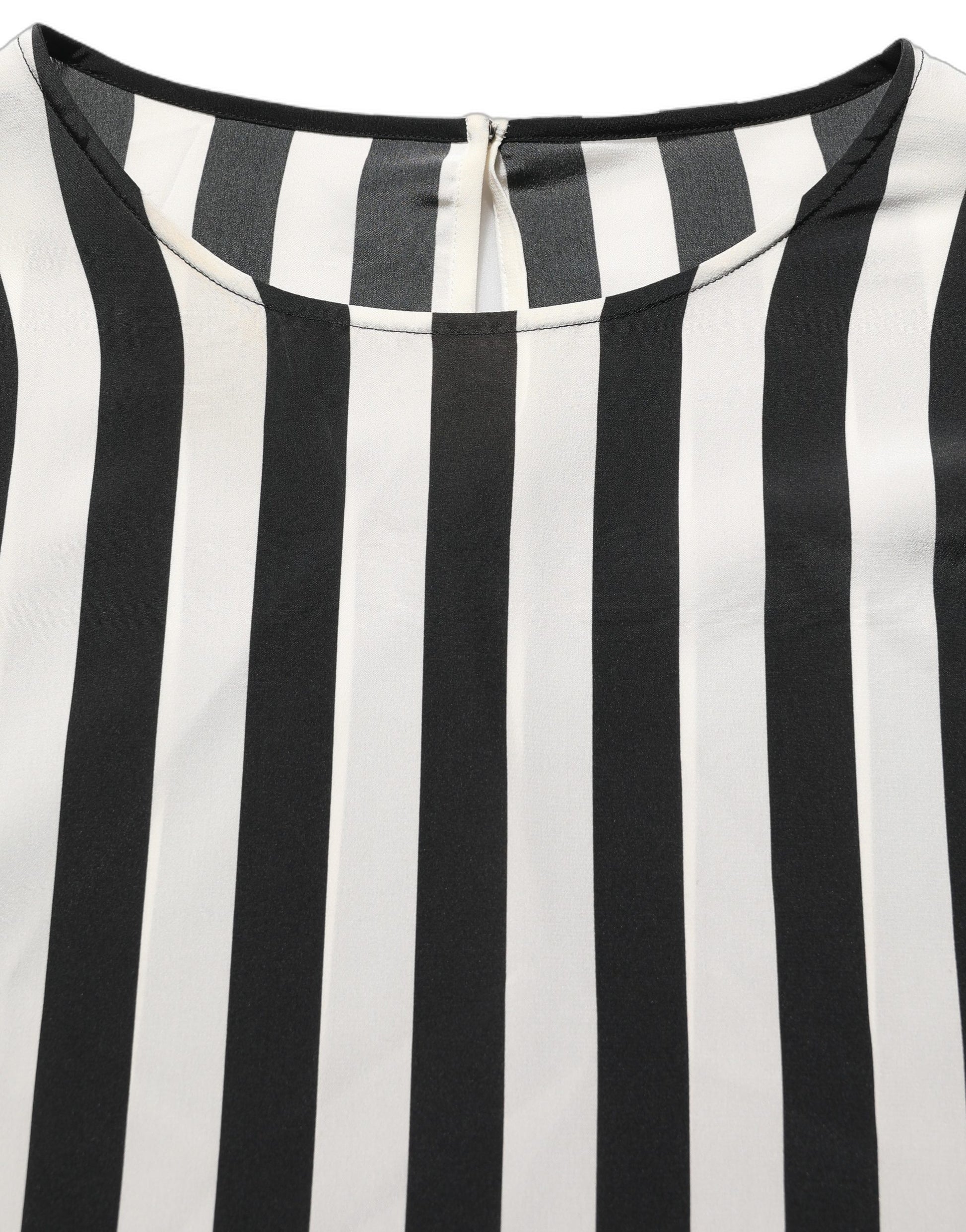 Black White Stripes Round Neck Blouse Top