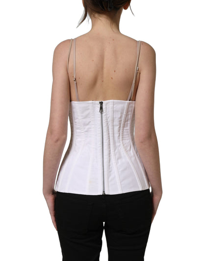 White Brown Cotton Sleeveless Corset Top