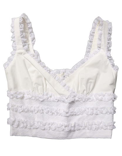 White Lace Trimmed Cotton Cropped Tank Top