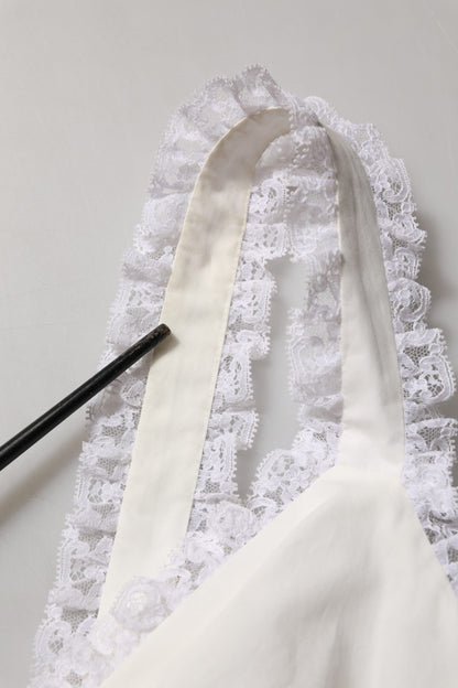 White Lace Trimmed Cotton Cropped Tank Top