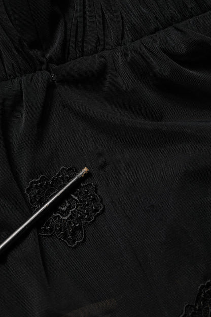 Black Polyester Mesh Sheer Crewneck Blouse Top