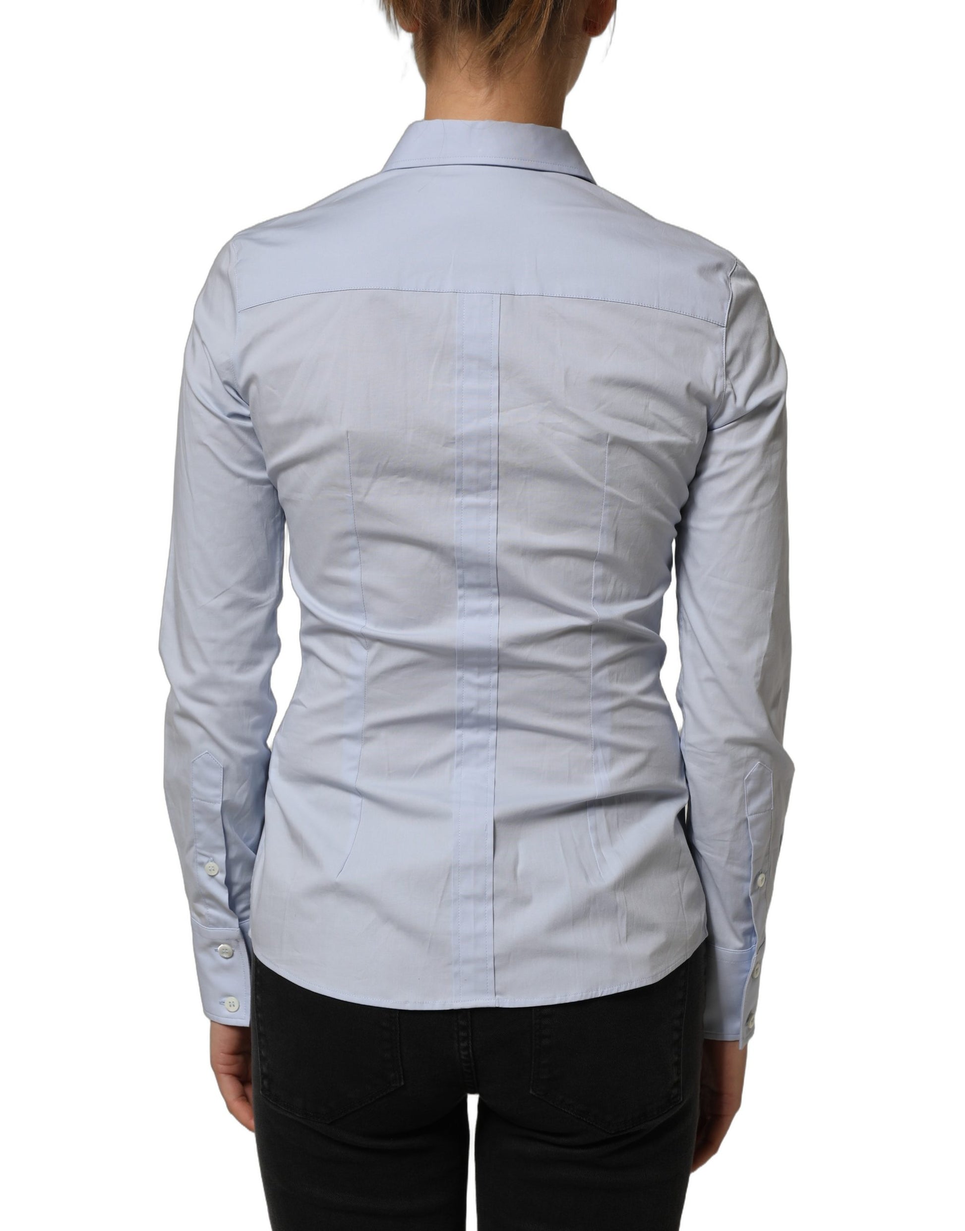 Blue Collared Long Sleeves Dress Shirt Top
