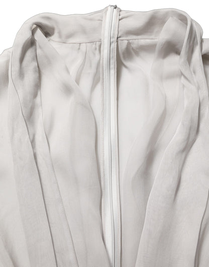 Gray Sheer Silk Chiffon Shirt Bow Collar Top