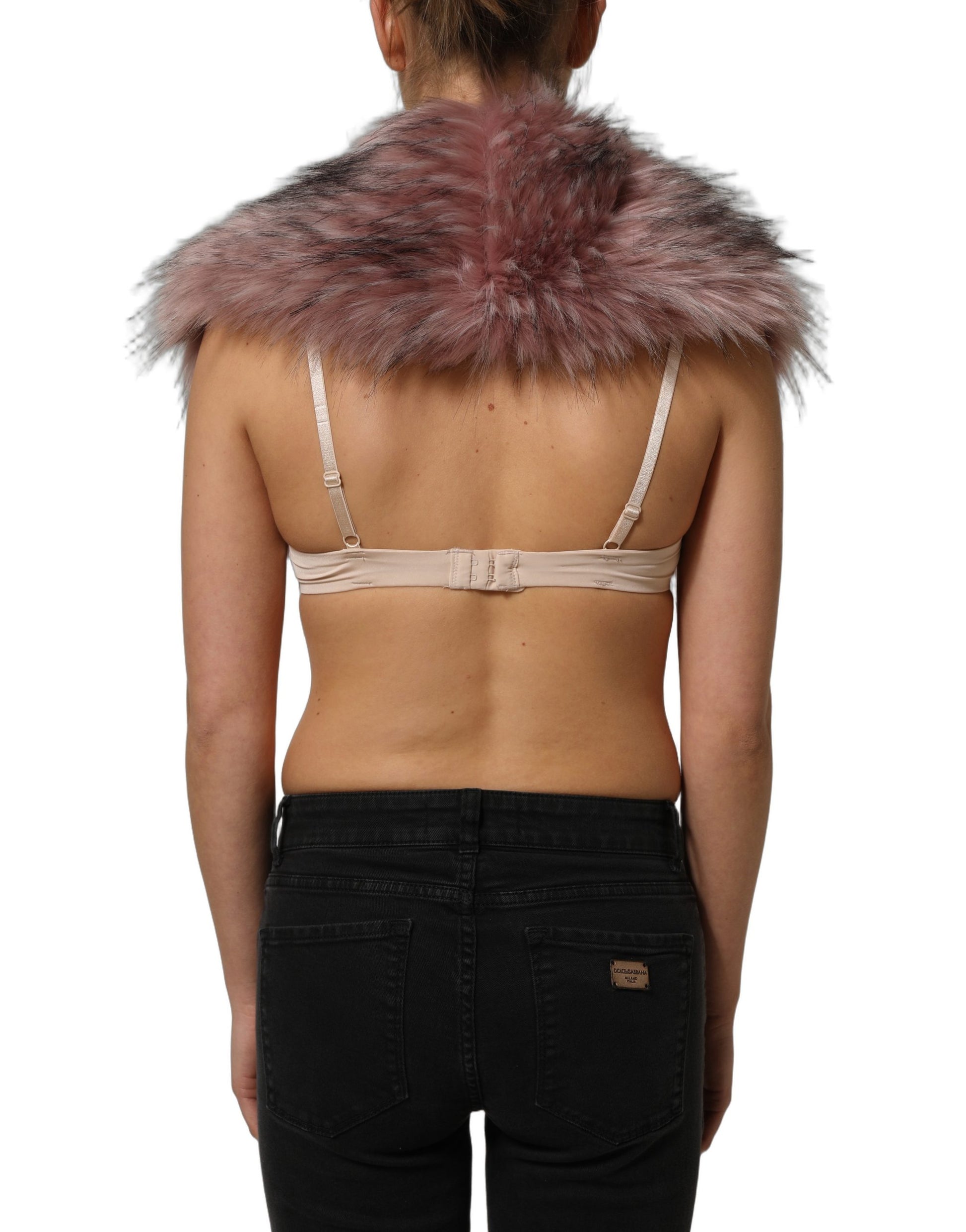 Pink Acrylic Faux Fur Knit Shrug Vest Top