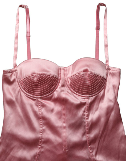 Pink Silk Satin Padded Bra Corset Style Top