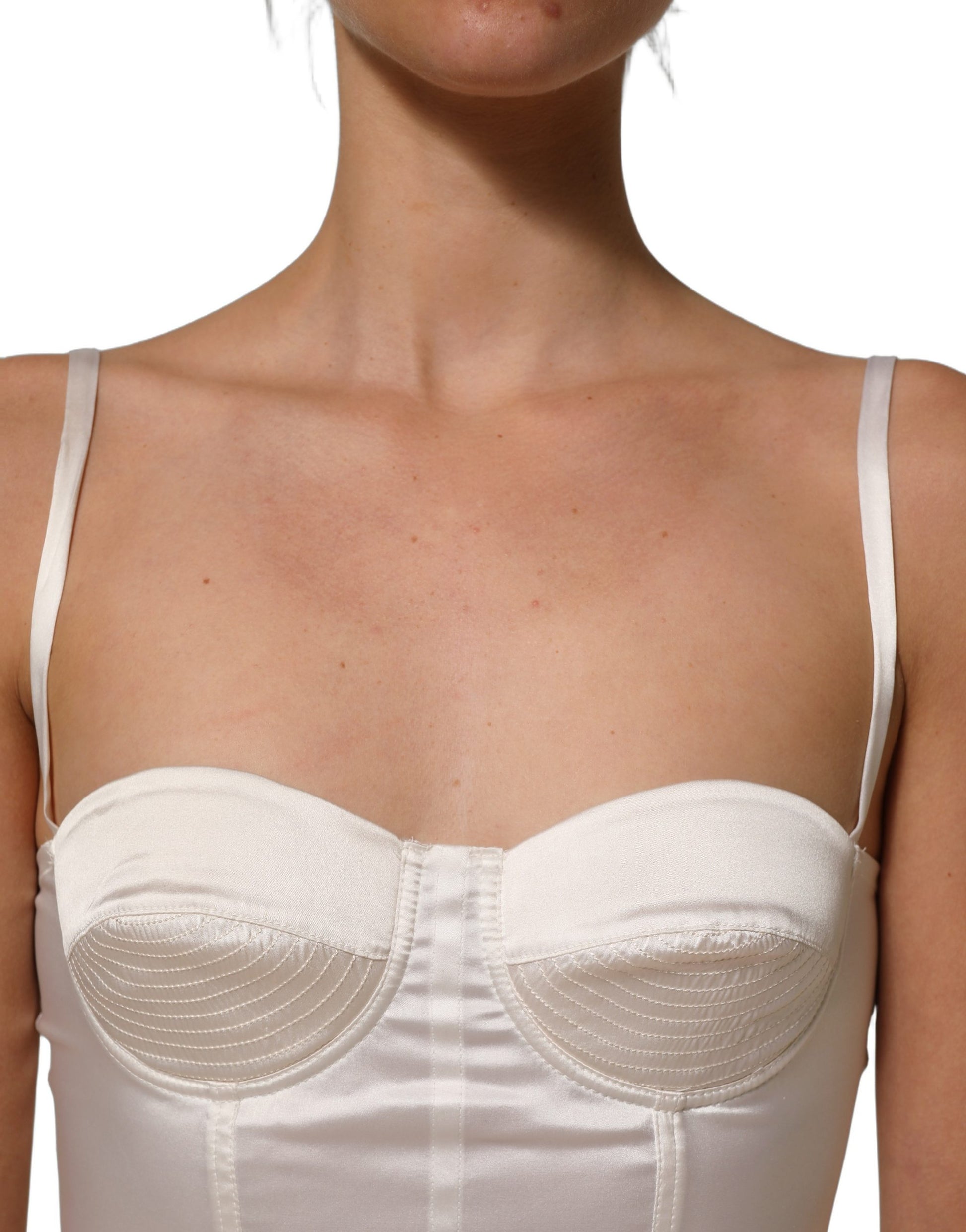 White Silk Satin Padded Bra Corset Style Top